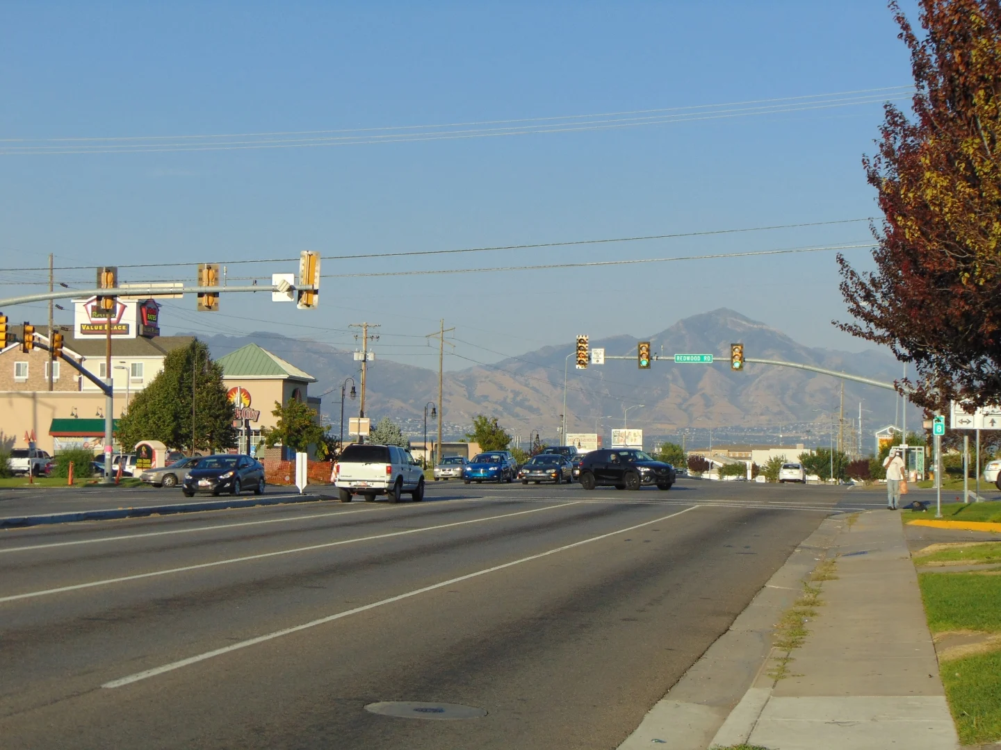 Redwood Road intersection with mountains in the background, Utah