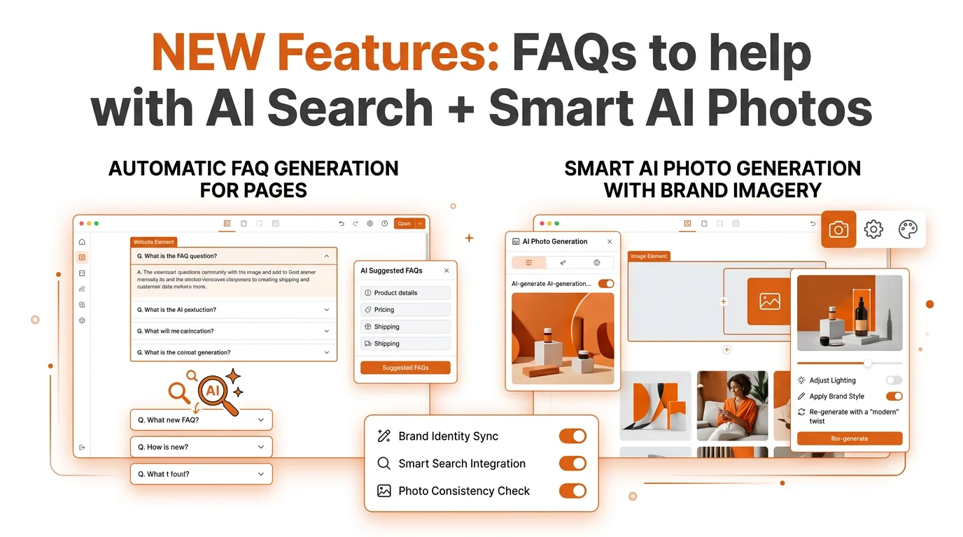 AI features for website FAQs and smart AI photo generation.